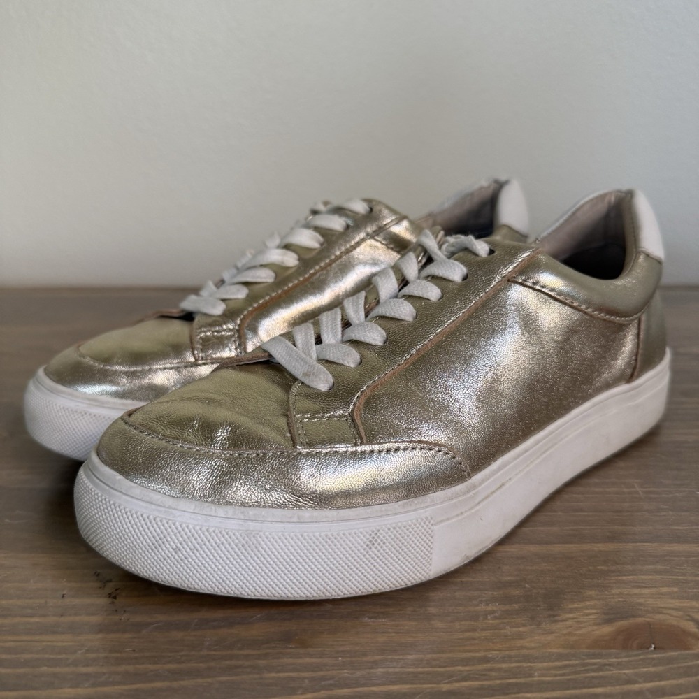 Birdies Womens 8 Metallic Gold Leather The Cardinal Lace Up Low Top Sneakers